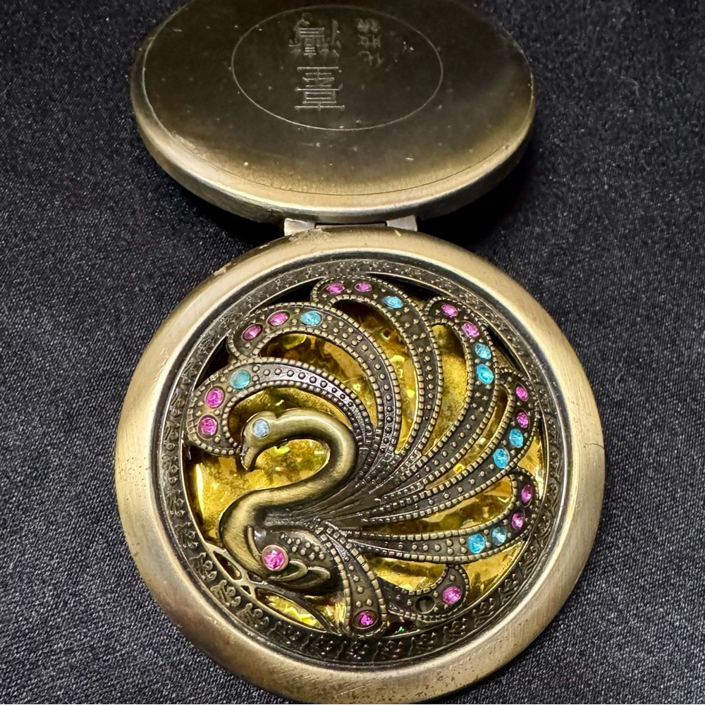 Antique Gold and Bronze Peacock Compact